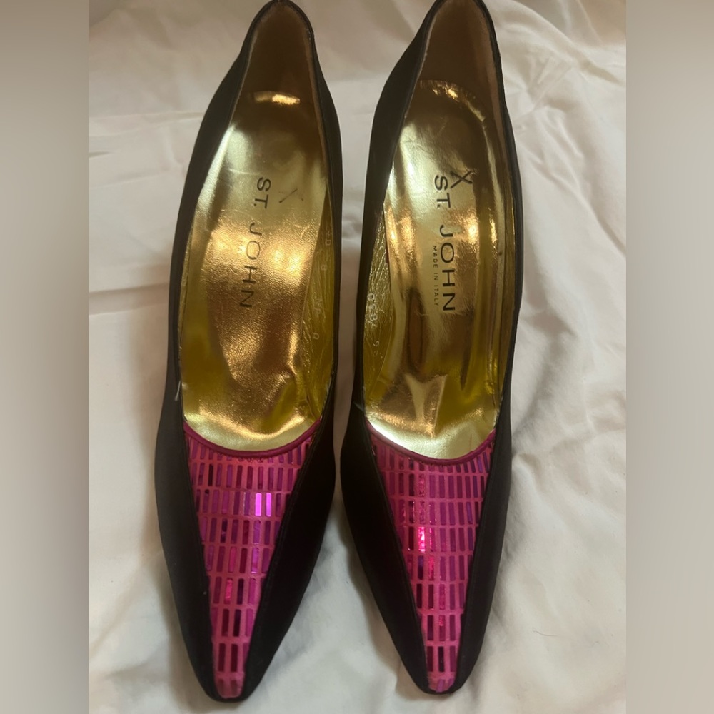 RARE VTG ST. JOHN Sparkle Satin Heels Stiletto Made in Italy